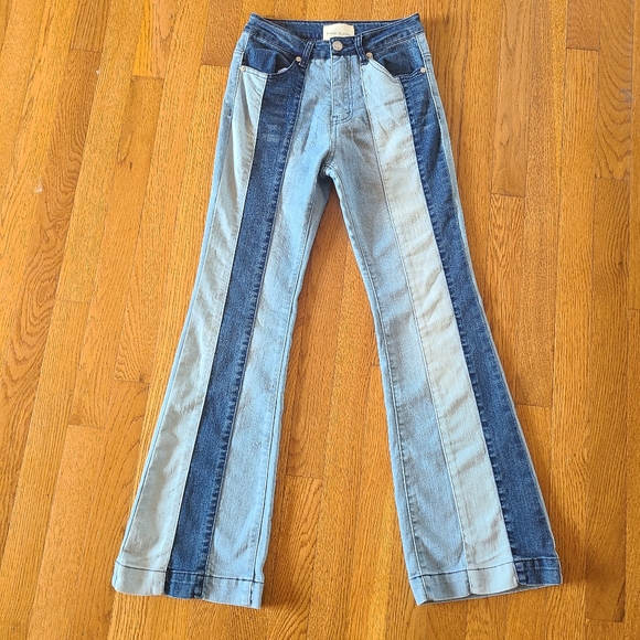 Girls HABITUAL GIRL patchwork High Rise Wide Leg Flare Bell Bottom Jeans, Sz 14 - Picture 1 of 10